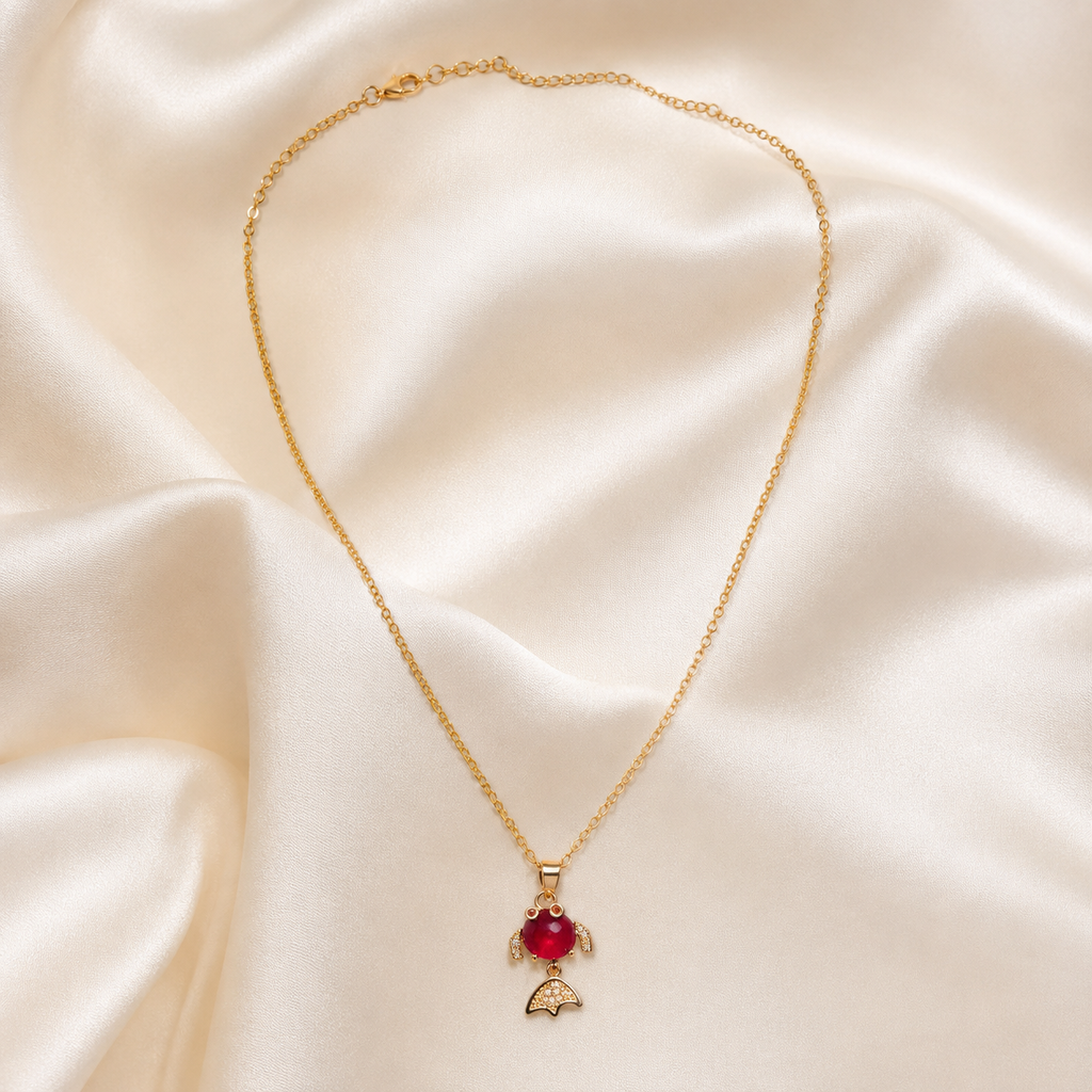 Red Fish Pendant Necklace, Gold Tone Crystal Fish Charm, 18 Inch Adjustable Stainless Steel Jewelry Gift for Her