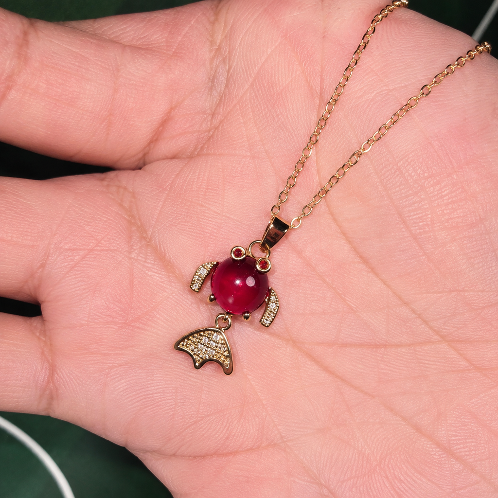 Red Fish Pendant Necklace, Gold Tone Crystal Fish Charm, 18 Inch Adjustable Stainless Steel Jewelry Gift for Her