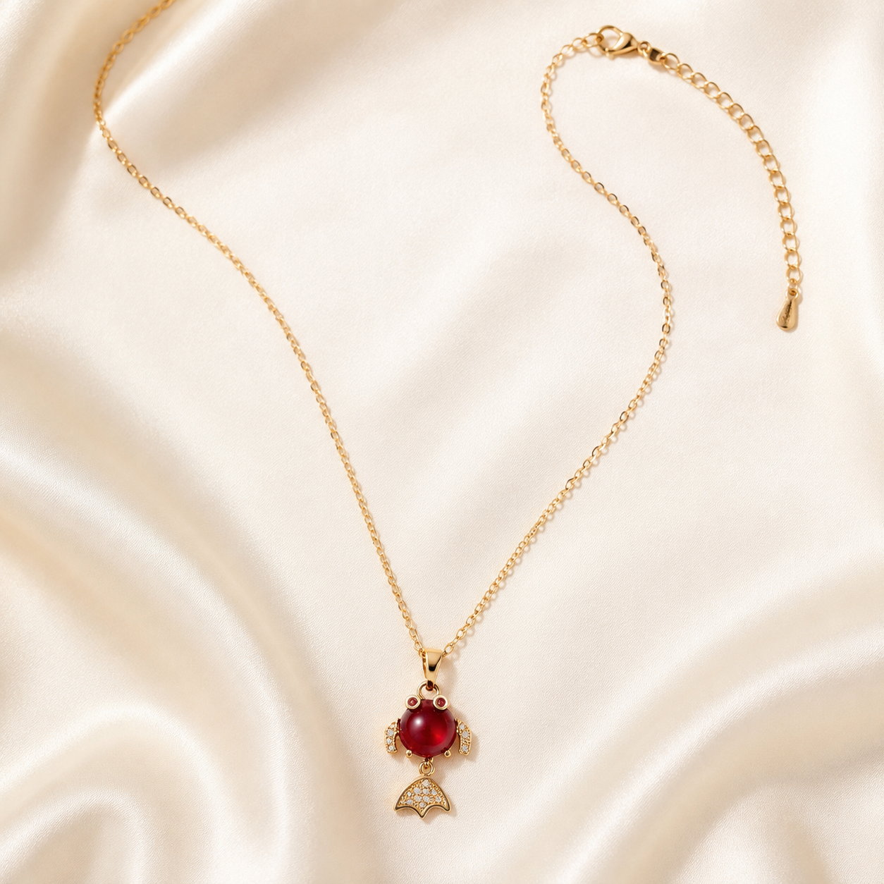 Red Fish Pendant Necklace, Gold Tone Crystal Fish Charm, 18 Inch Adjustable Stainless Steel Jewelry Gift for Her