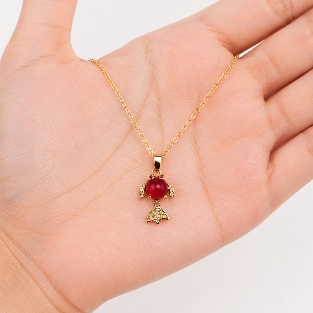 Red Fish Pendant Necklace, Gold Tone Crystal Fish Charm, 18 Inch Adjustable Stainless Steel Jewelry Gift for Her