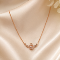 Rose Gold Angel Wings Necklace, Round Moissanite Crown Pendant, Dainty 18-Inch Adjustable Chain, Celestial Gift for Her