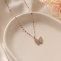 Rose Gold Butterfly Necklace, Pink and Clear Moissanite Pendant, Dainty 18-Inch Adjustable Chain, Minimalist Gift for Her