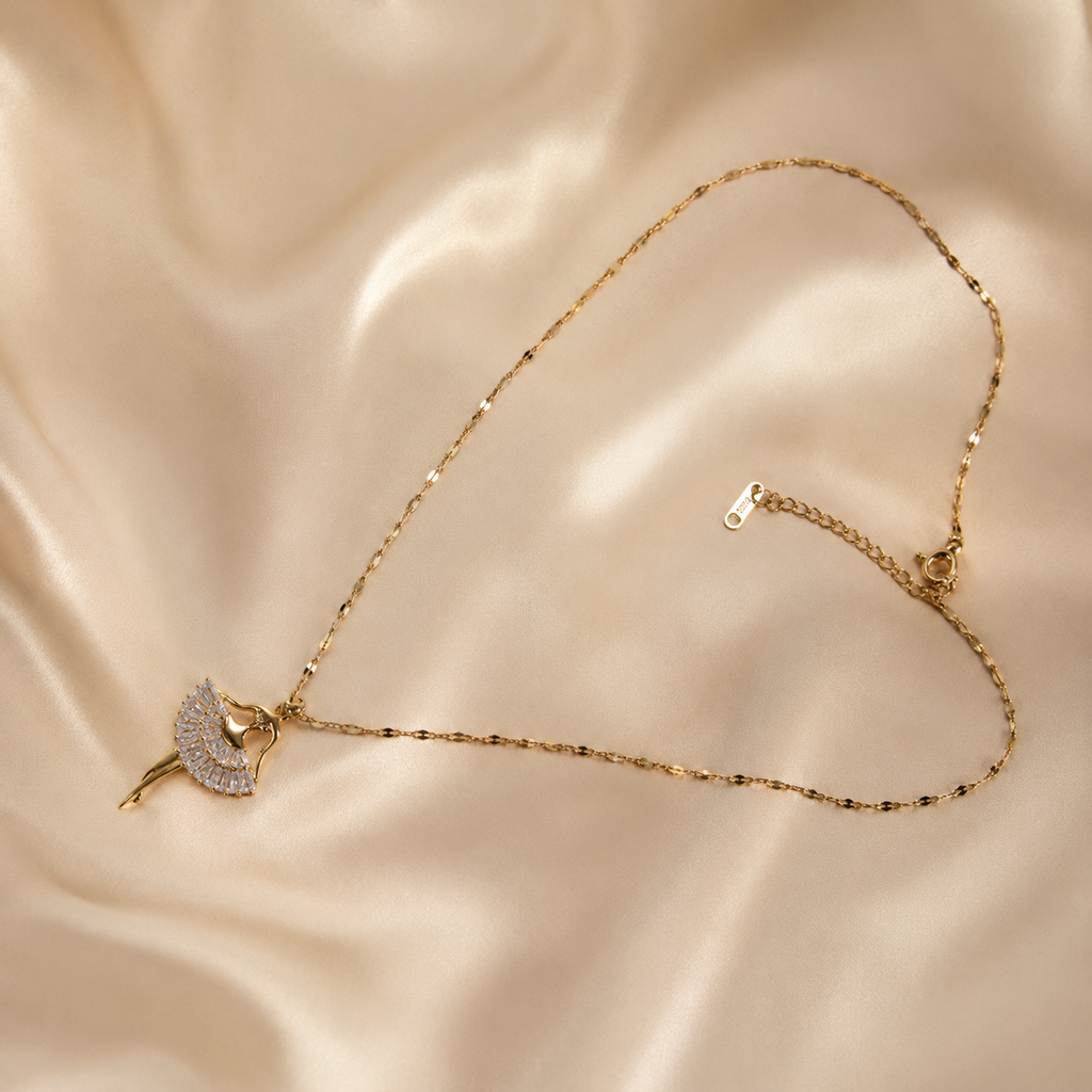 Gold Ballerina Necklace, Crystal Tutu Dancer Pendant with Crown, Dainty Adjustable Chain, Ballet Gift for Her