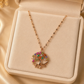 Rose Gold Tree of Life Necklace, Colorful Cubic Zirconia Pendant, Stainless Steel, 18 Inch Adjustable Meaningful Gift