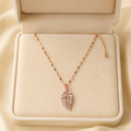 Rose Gold Crystal Leaf Necklace, Cubic Zirconia Pendant, Stainless Steel, 18 Inch Adjustable Gift for Her