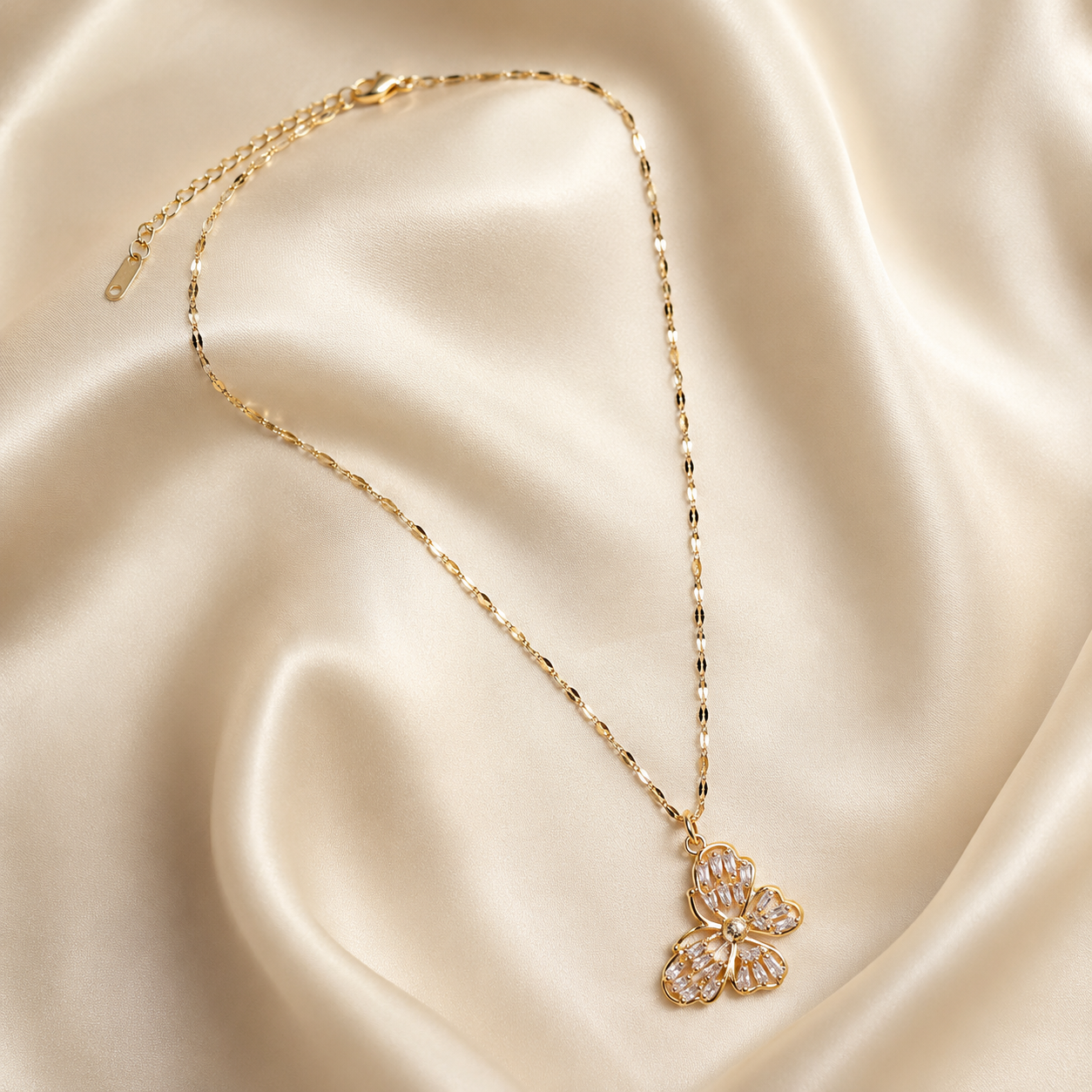 Gold Butterfly Necklace, Sparkling Crystal Pendant, 18 Inch Adjustable Chain, Delicate Jewelry Gift for Her