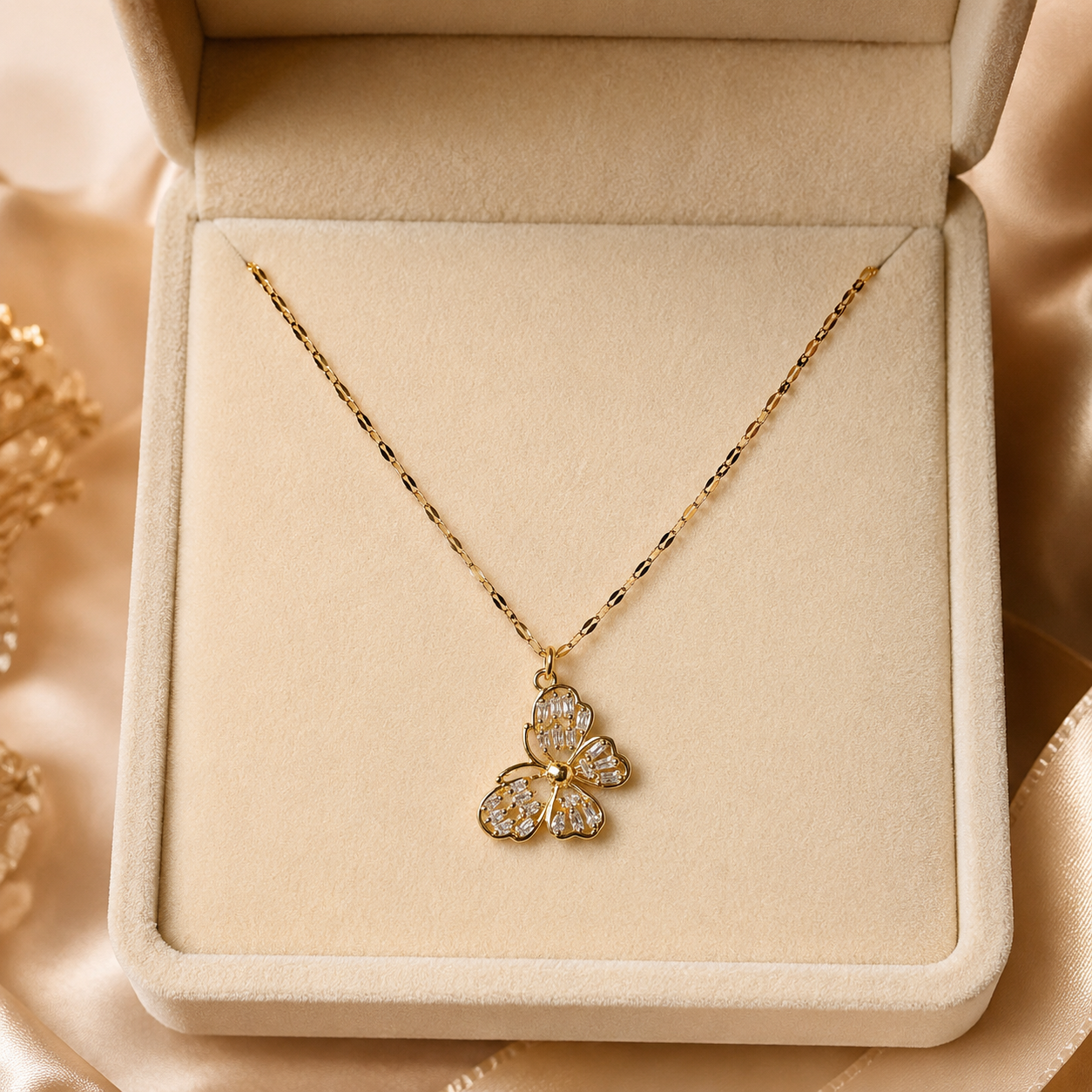 Gold Butterfly Necklace, Sparkling Crystal Pendant, 18 Inch Adjustable Chain, Delicate Jewelry Gift for Her