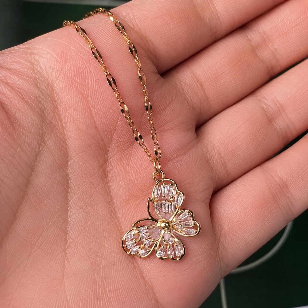 Gold Butterfly Necklace, Sparkling Crystal Pendant, 18 Inch Adjustable Chain, Delicate Jewelry Gift for Her