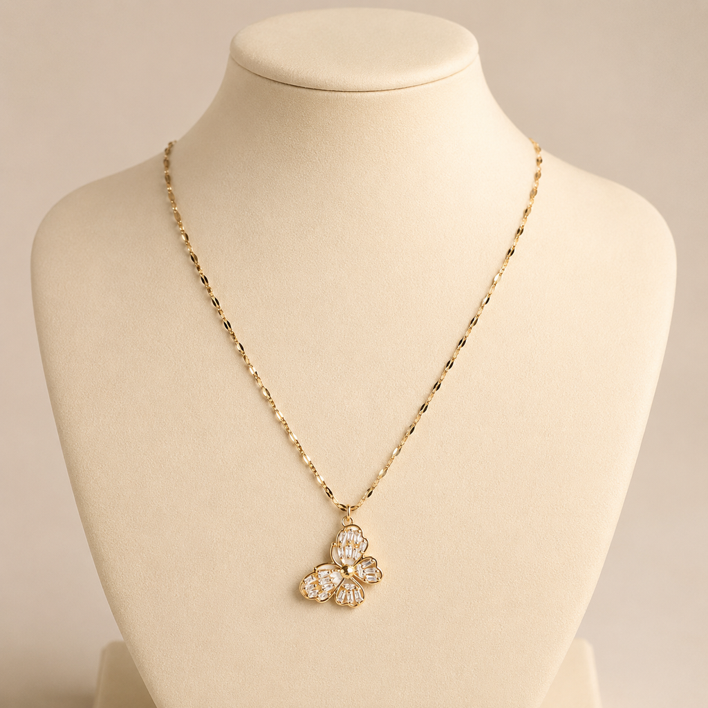 Gold Butterfly Necklace, Sparkling Crystal Pendant, 18 Inch Adjustable Chain, Delicate Jewelry Gift for Her