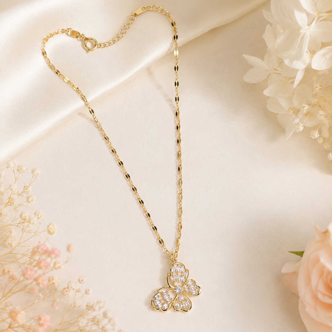Gold Butterfly Necklace, Sparkling Crystal Pendant, 18 Inch Adjustable Chain, Delicate Jewelry Gift for Her