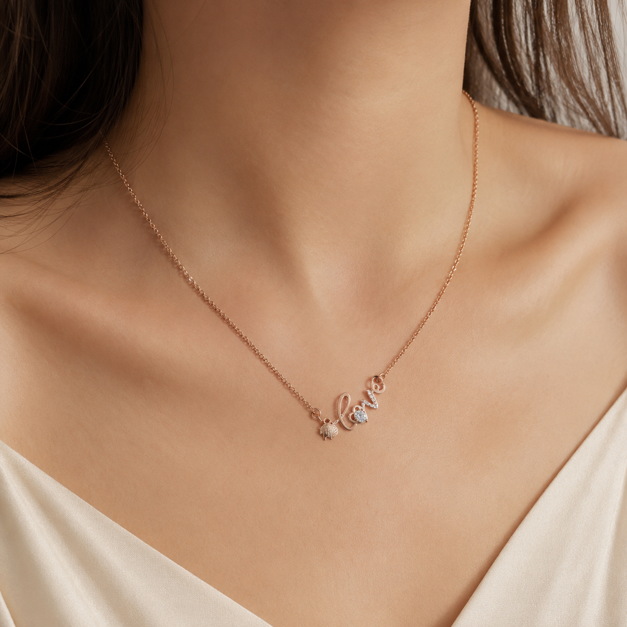 Rose Gold Love Necklace, Strawberry Charm and Clear CZ Pendant, 18 Inch Adjustable Stainless Steel Gift for Her
