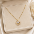 Gold Circle Pendant Necklace, Clear CZ Halo, 18 Inch Adjustable Stainless Steel Necklace, Elegant Gift for Her