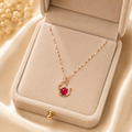 Red Bunny Necklace, Gold Tone Rabbit Pendant with Clear Stones, 18 Inch Adjustable Stainless Steel Gift for Her