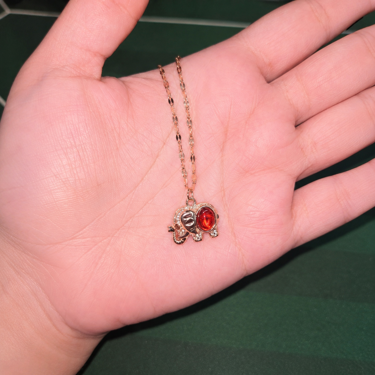 Red Elephant Pendant Necklace, Rose Gold Tone Stainless Steel, 18 Inch Adjustable Crystal Animal Jewelry Gift for Her