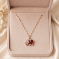 Red Elephant Pendant Necklace, Rose Gold Tone Stainless Steel, 18 Inch Adjustable Crystal Animal Jewelry Gift for Her
