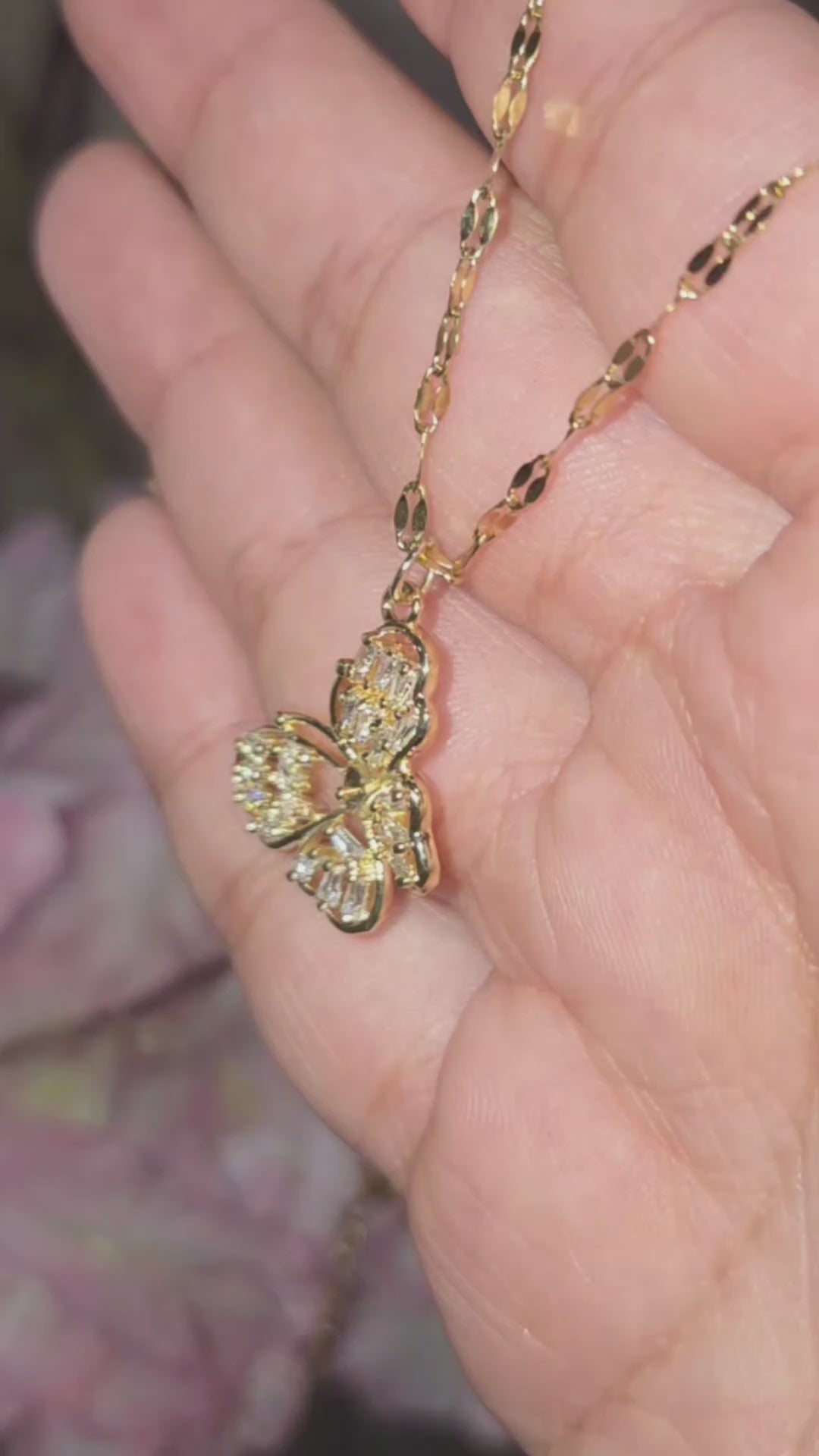 Gold Butterfly Necklace, Sparkling Crystal Pendant, 18 Inch Adjustable Chain, Delicate Jewelry Gift for Her