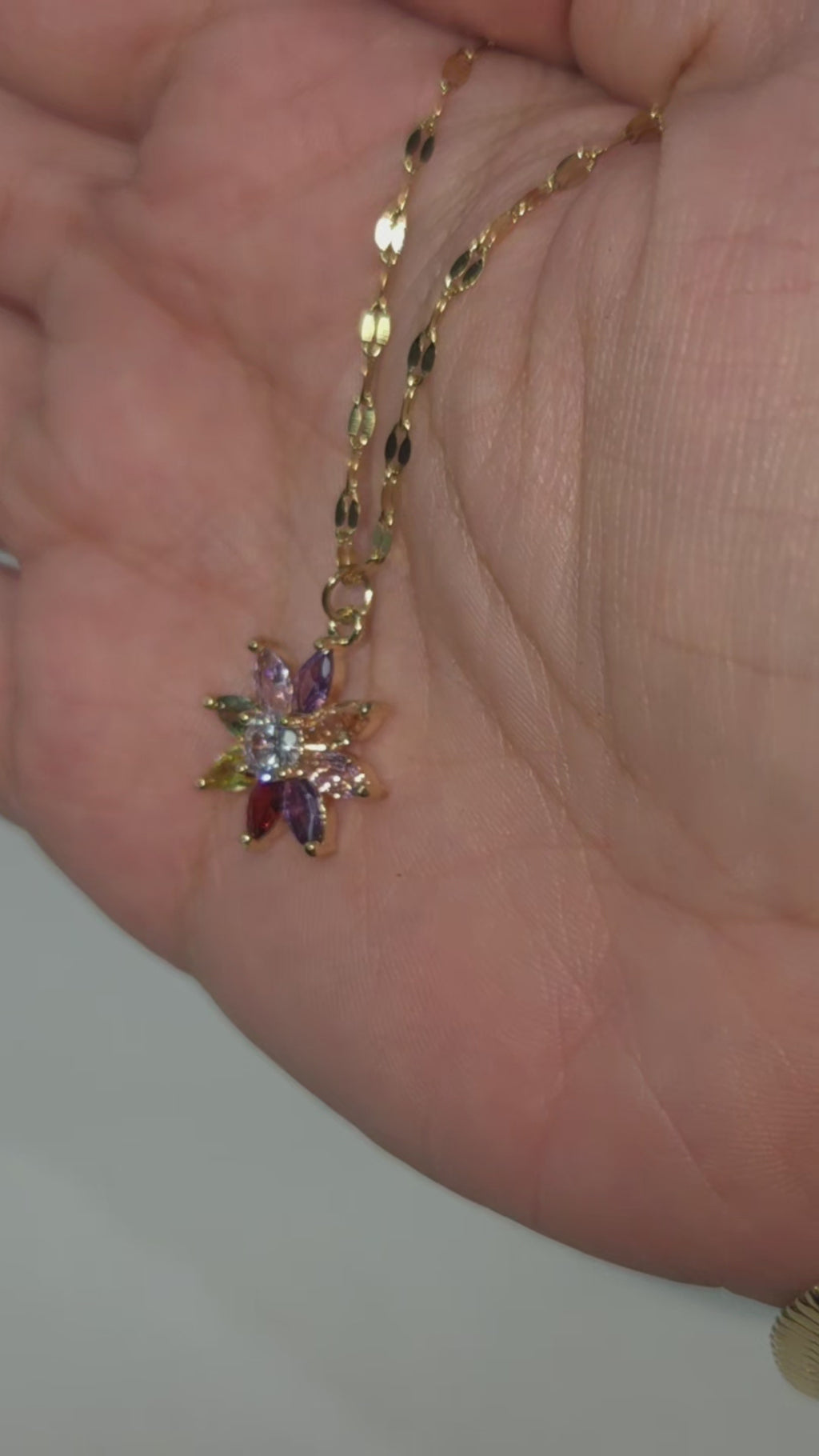 Multicolor Flower Necklace, Gold Stainless Steel, Rainbow CZ Floral Pendant, 18 Inch Adjustable Jewelry Gift for Her