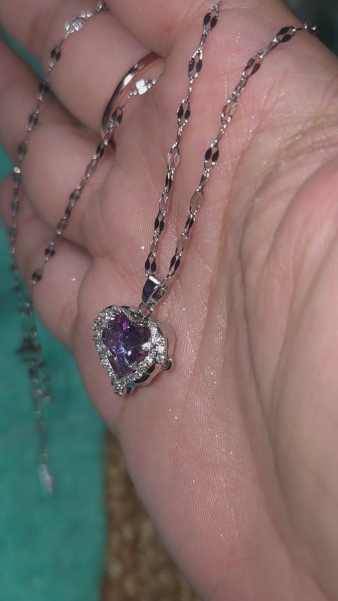 Purple Heart Crystal Necklace, Silver Tone Stainless Steel Pendant, 18 Inch Adjustable Sparkling Jewelry Gift for Her