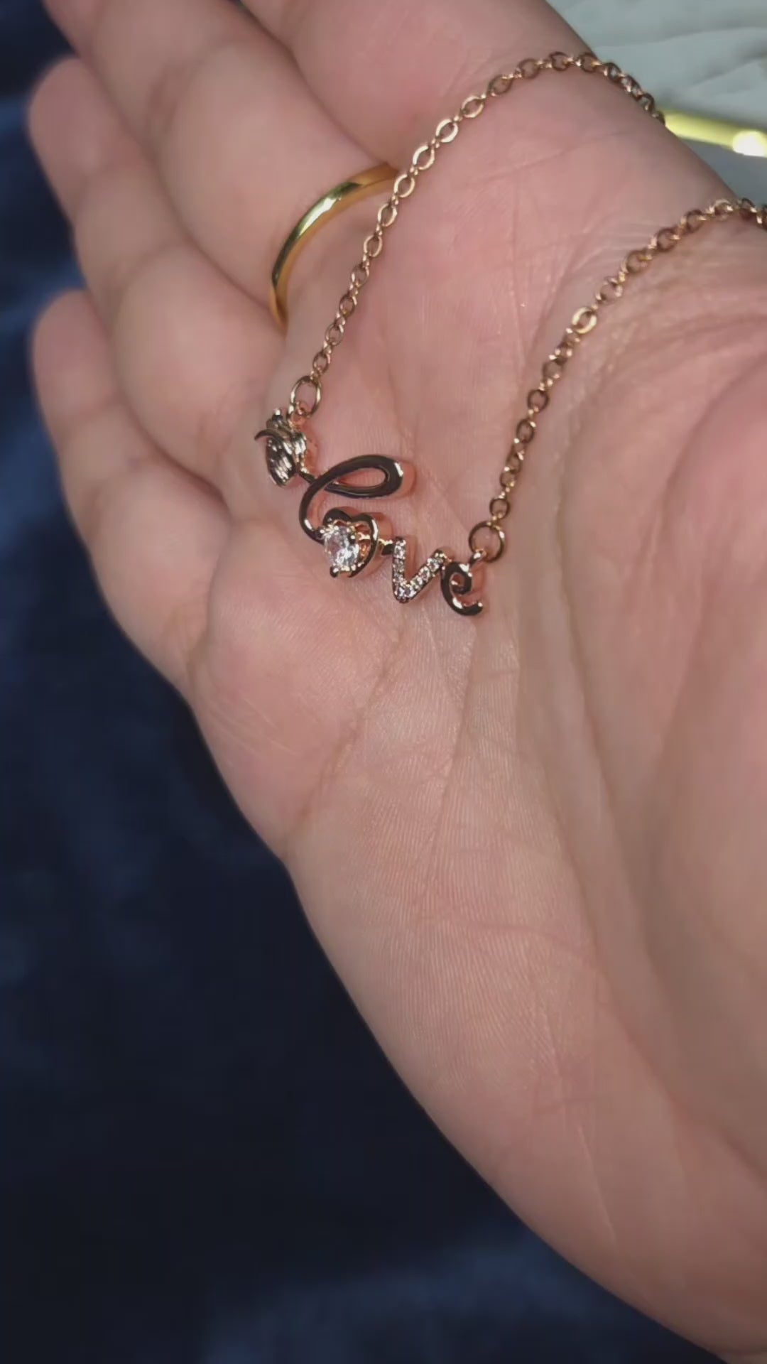 Rose Gold Love Necklace, Strawberry Charm and Clear CZ Pendant, 18 Inch Adjustable Stainless Steel Gift for Her