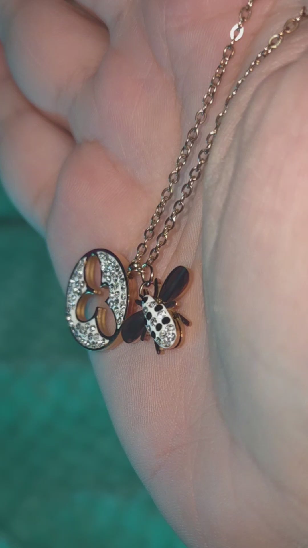 Rose Gold Bee Necklace, Crystal Circle Pendant, Stainless Steel, 18 Inch Adjustable, Water Resistant Gift for Her